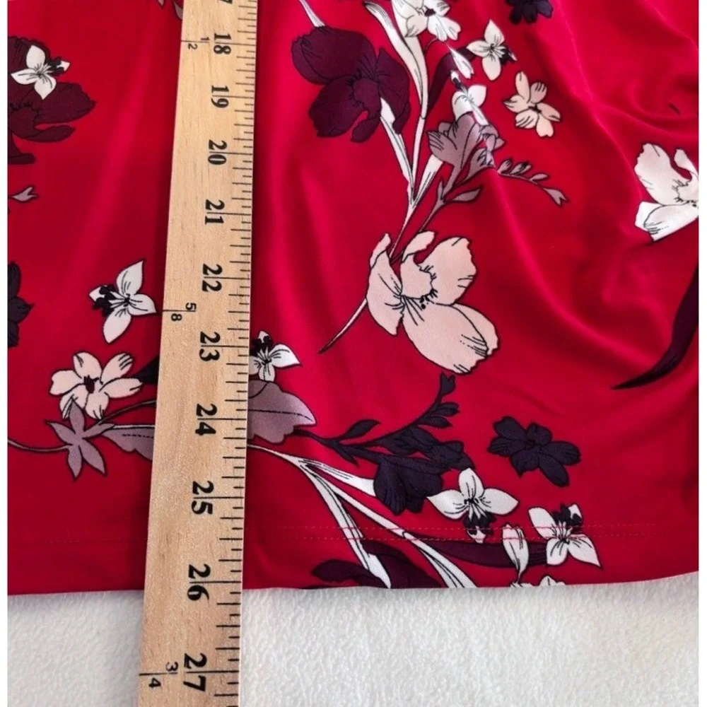 Liz Claiborne Floral Knot Front Top Sz 0X (14W) 3/4 Sleeve Stretch Top